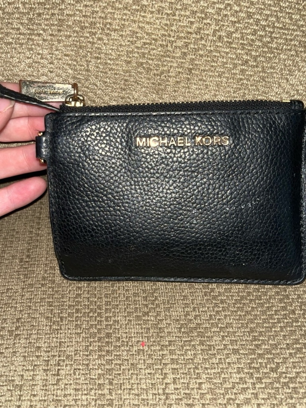 Michael Kors Black Pebbled Leather Wristlet with Gold Logo